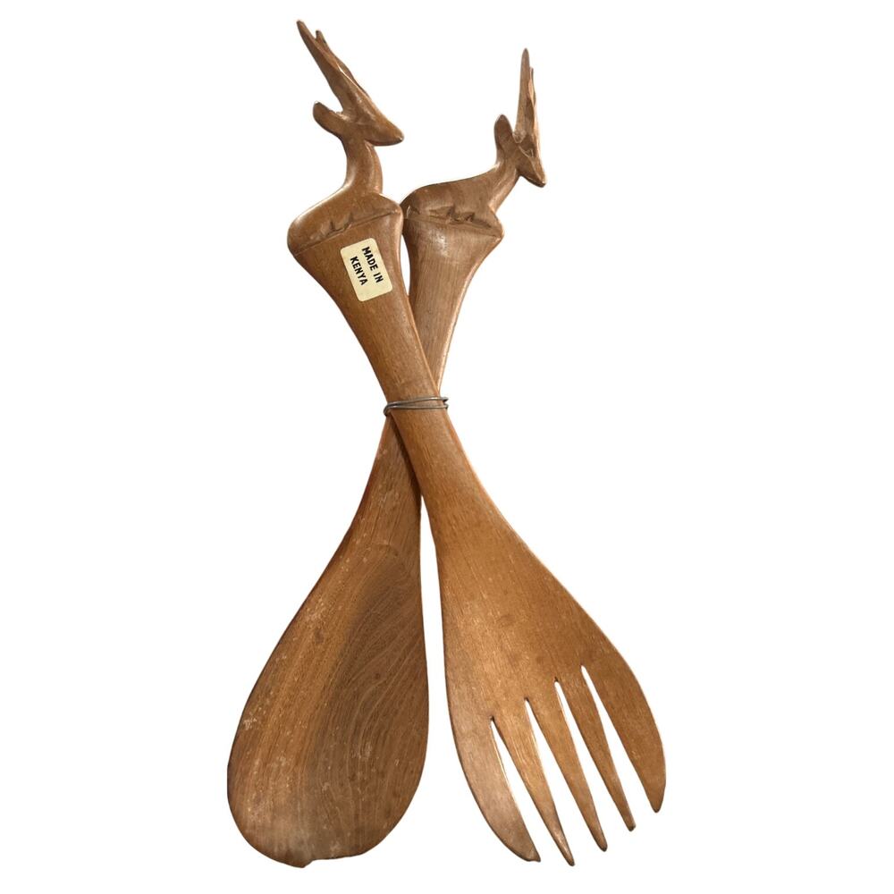 Hand Carved Wooden Salad Servers Made in Kenya